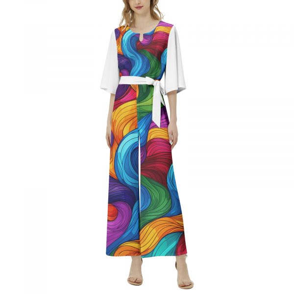 Rejey Vibrant Swirl Print Belted Wide-Leg Jumpsuit – Bold & Stylish