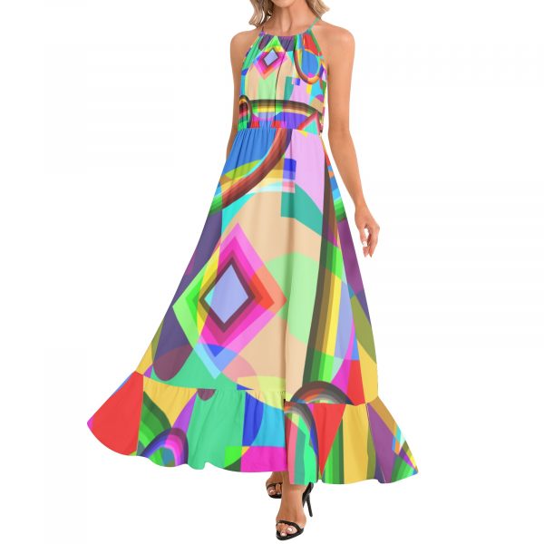Ruffle Hem Halter Neck Maxi Dress